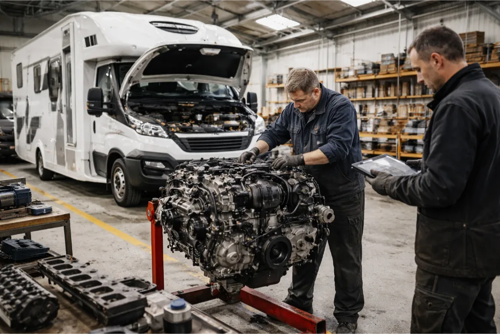 Rebuilding campher diesel engine in workshop