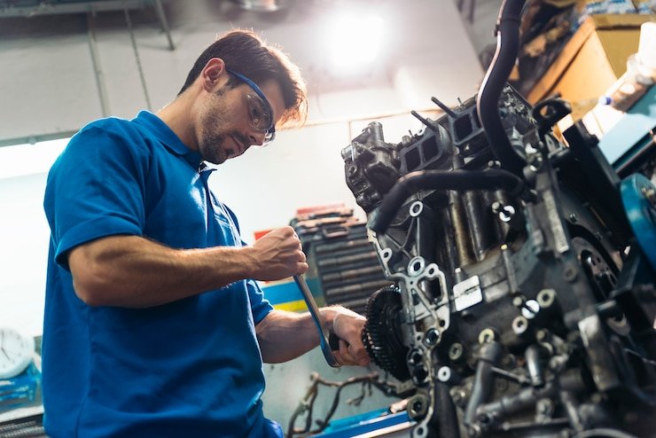 professional mechanic repairing car engine