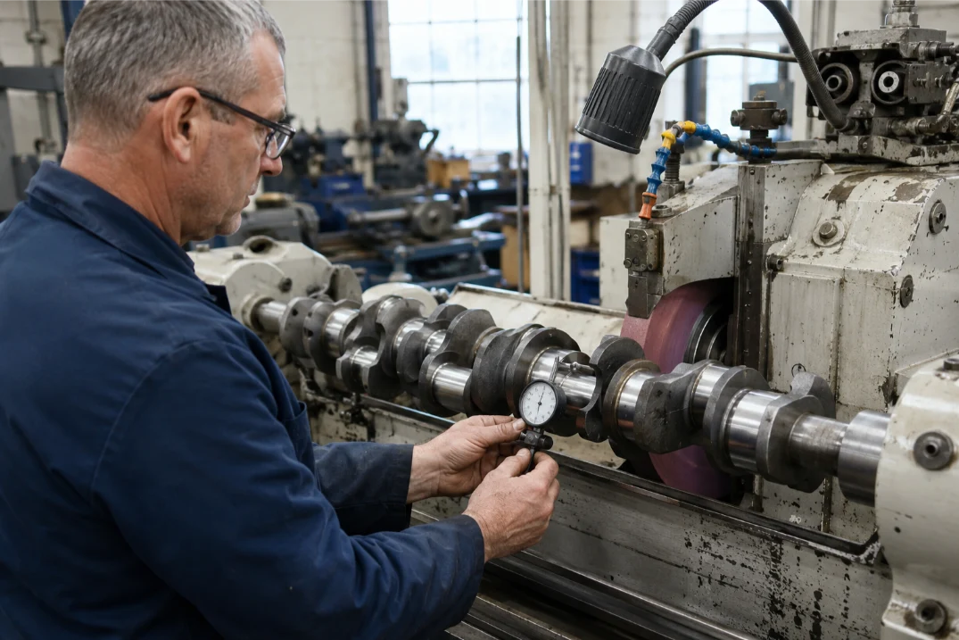 Crankshaft grinding and precision machining in a Bristol engine workshop