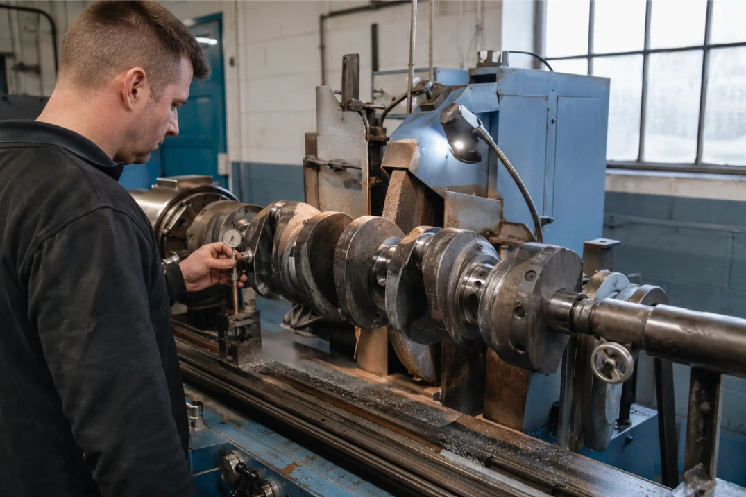 Crankshaft grinding and precision machining in a Coventry engine workshop