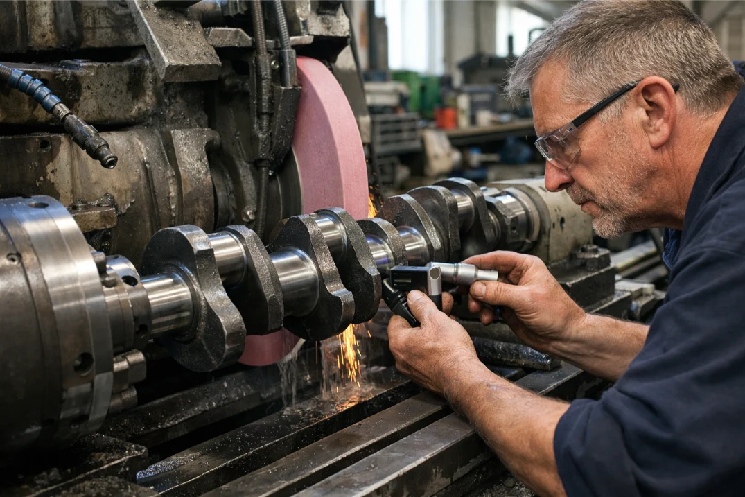Crankshaft grinding and precision machining in a Liverpool engine workshop