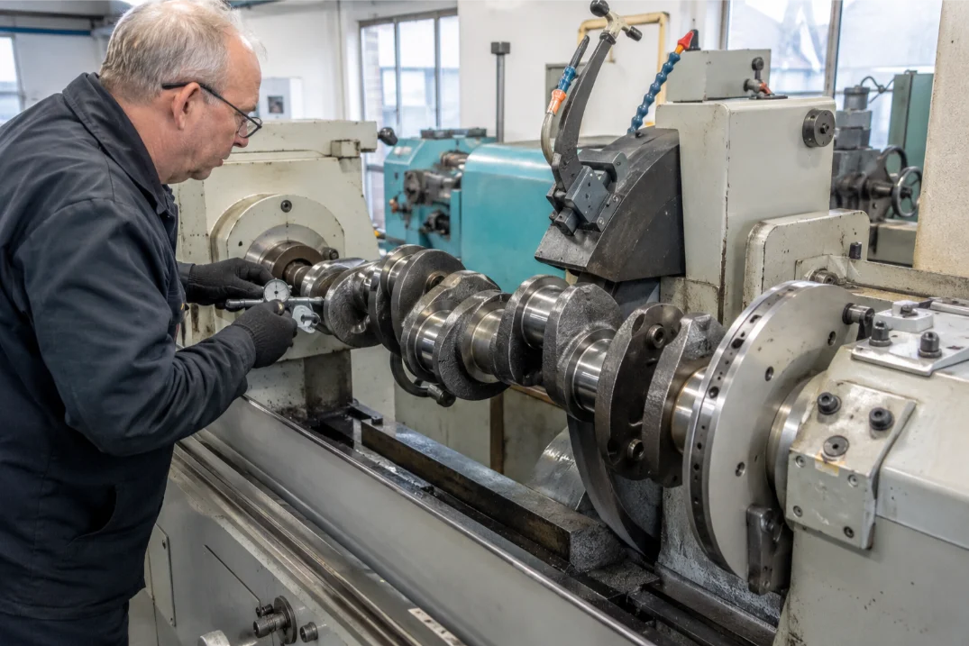Crankshaft grinding and precision machining in a Swindon engine workshop