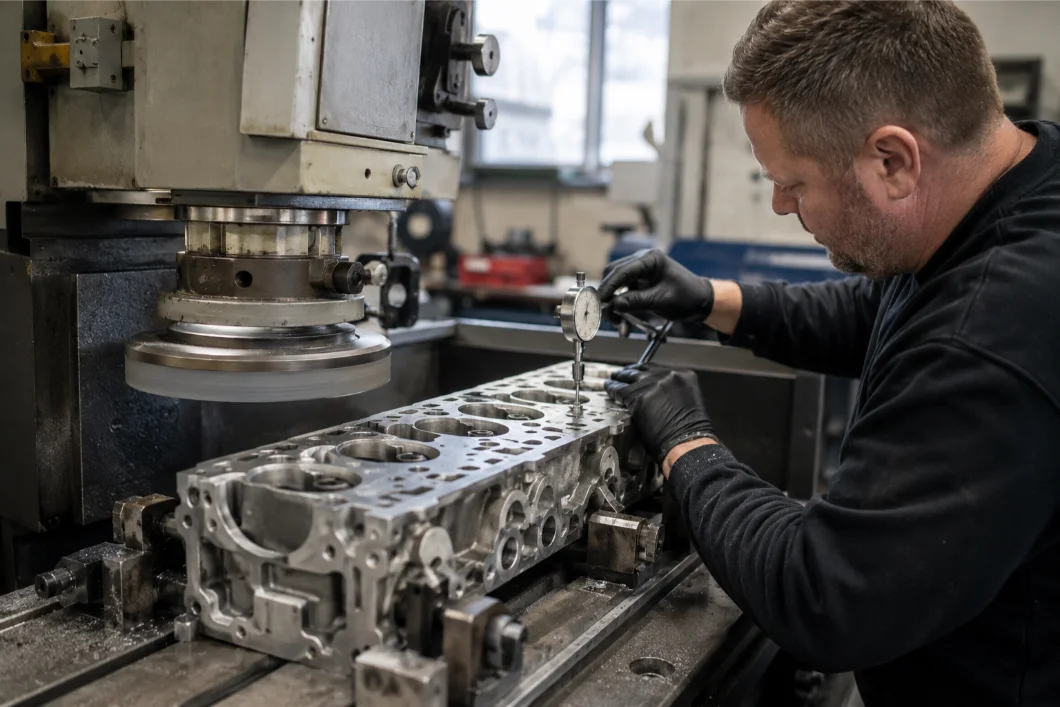 Aston Martin cylinder head undergoing specialist repair and machining in Guildford