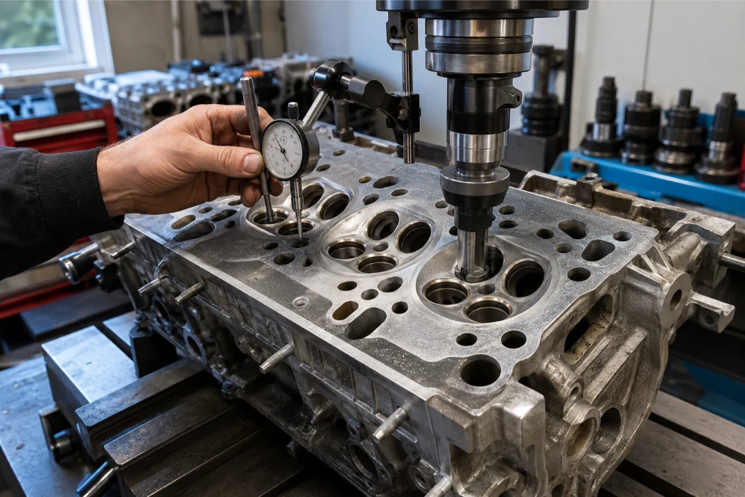 Porsche cylinder head undergoing specialist repair and machining in Liverpool