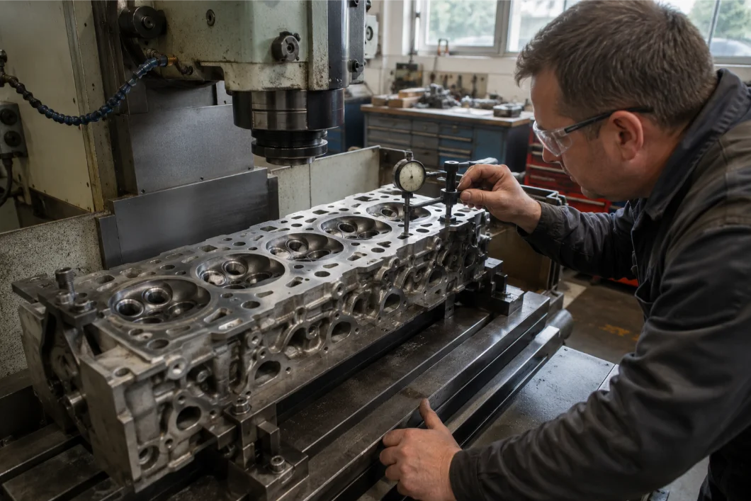 Mercedes engine undergoing specialist cylinder head repair and machining in Luton