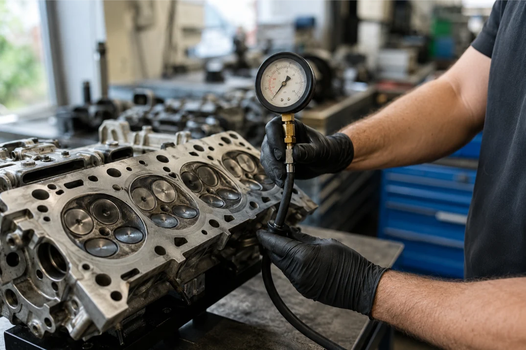 Mercedes cylinder head undergoing specialist repair and machining in Nottingham