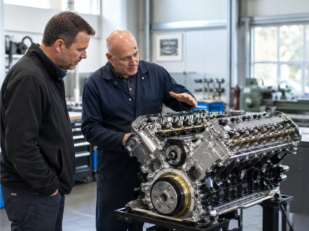 Audi cylinder head undergoing specialist repair and machining in Leeds