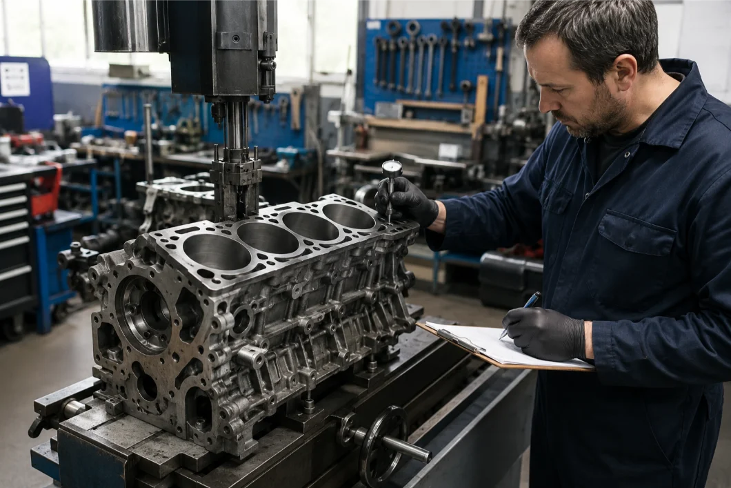 BMW cylinder head undergoing specialist repair and machining in Oxford