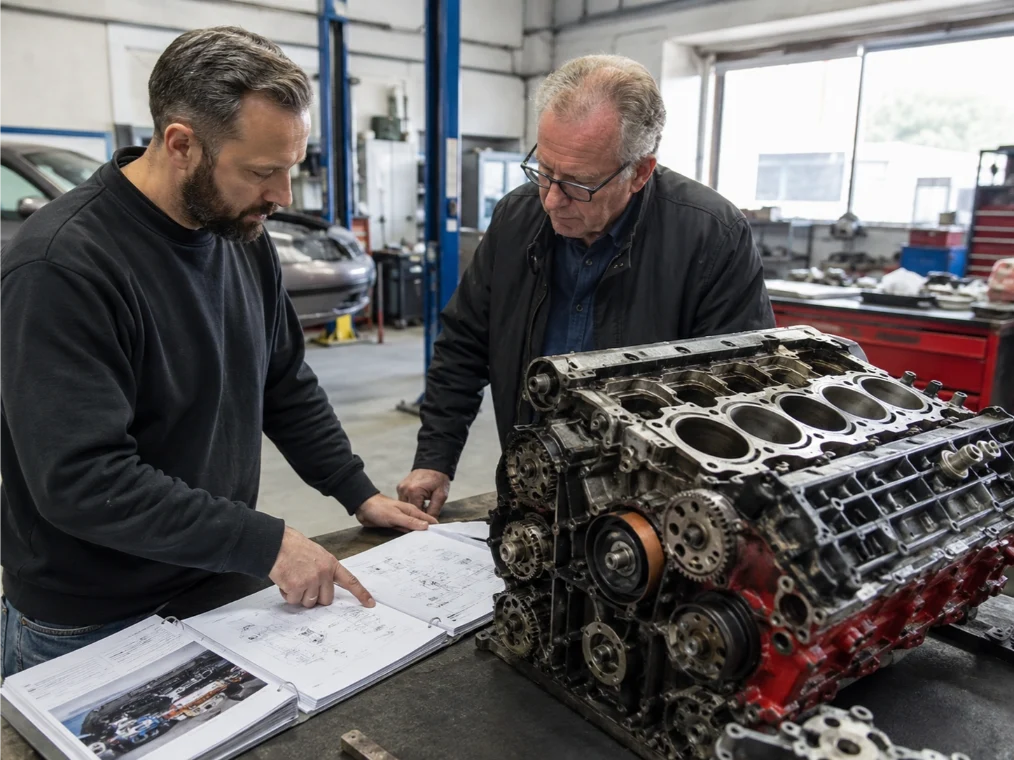 Customer consultation with engine rebuild specialists in Bristol