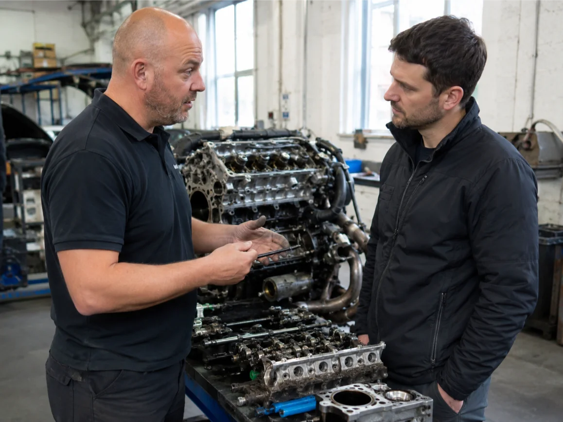 Customer consultation with engine rebuild specialists in Crewe