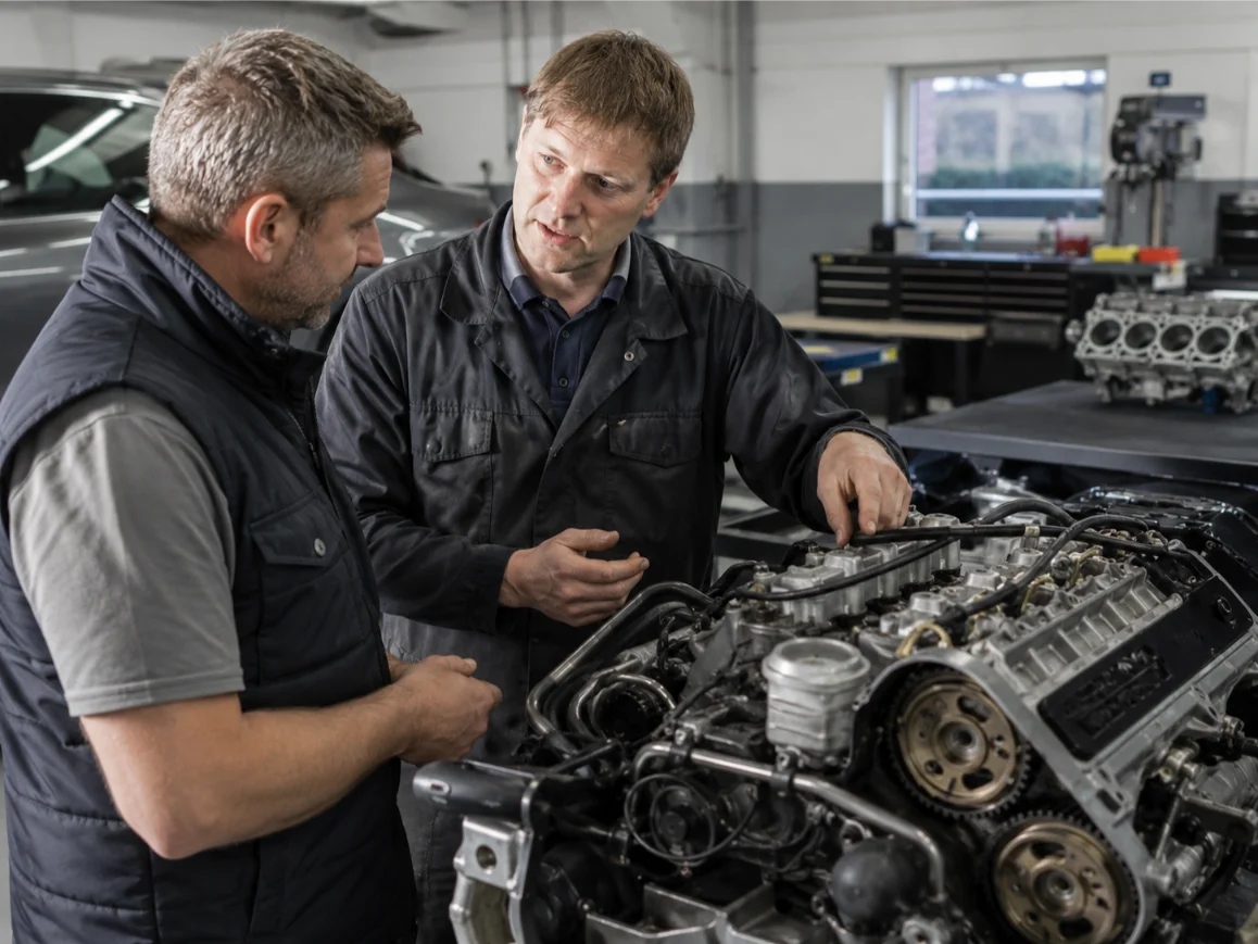 Customer consultation with engine rebuild specialists in Exeter