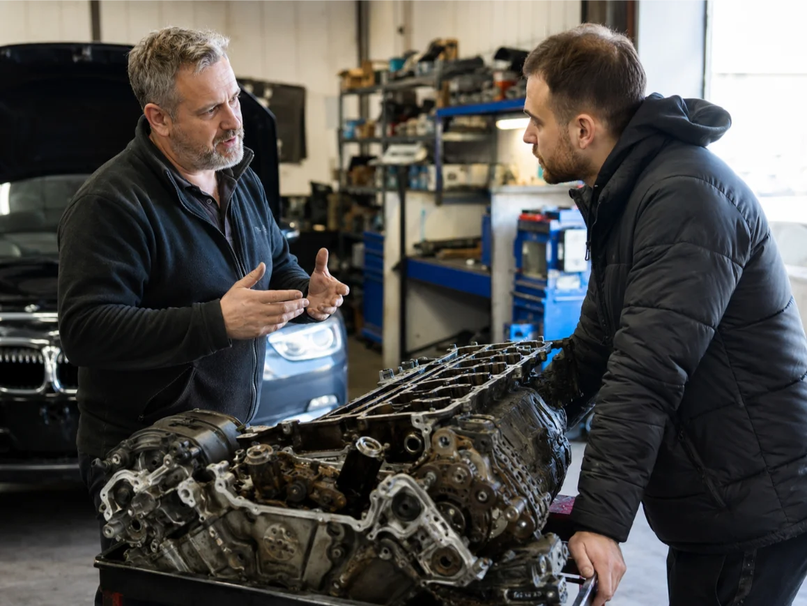 Customer consultation with engine rebuild specialists in Stoke-on-Trent