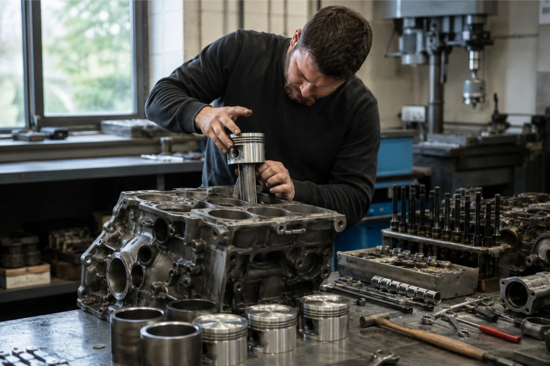 Remanufactured Mercedes engine undergoing professional reconditioning in Coventry