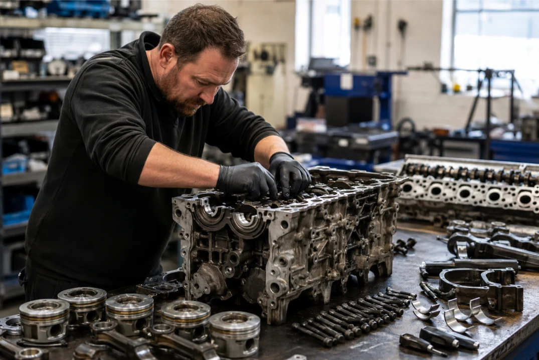 Bentley Flying Spur engine rebuild in a specialist workshop in Manchester