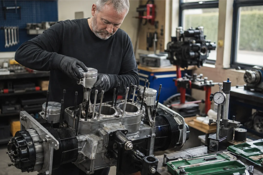 Porsche engine undergoing rebuild and reconditioning in Swindon