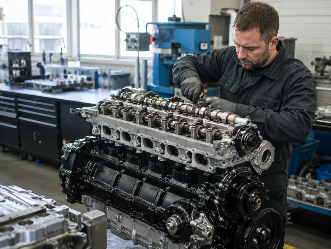 Remanufactured engine undergoing professional reconditioning in Crewe