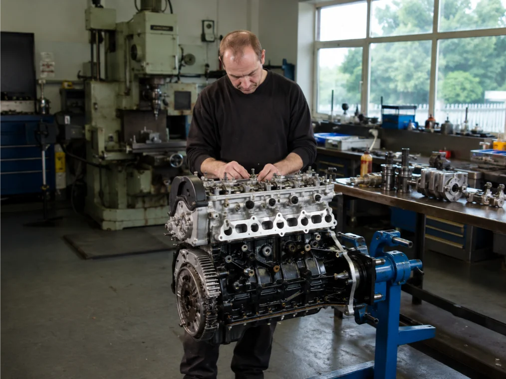 Engine Reconditioning Specialist inspecting Rebuilt Engines