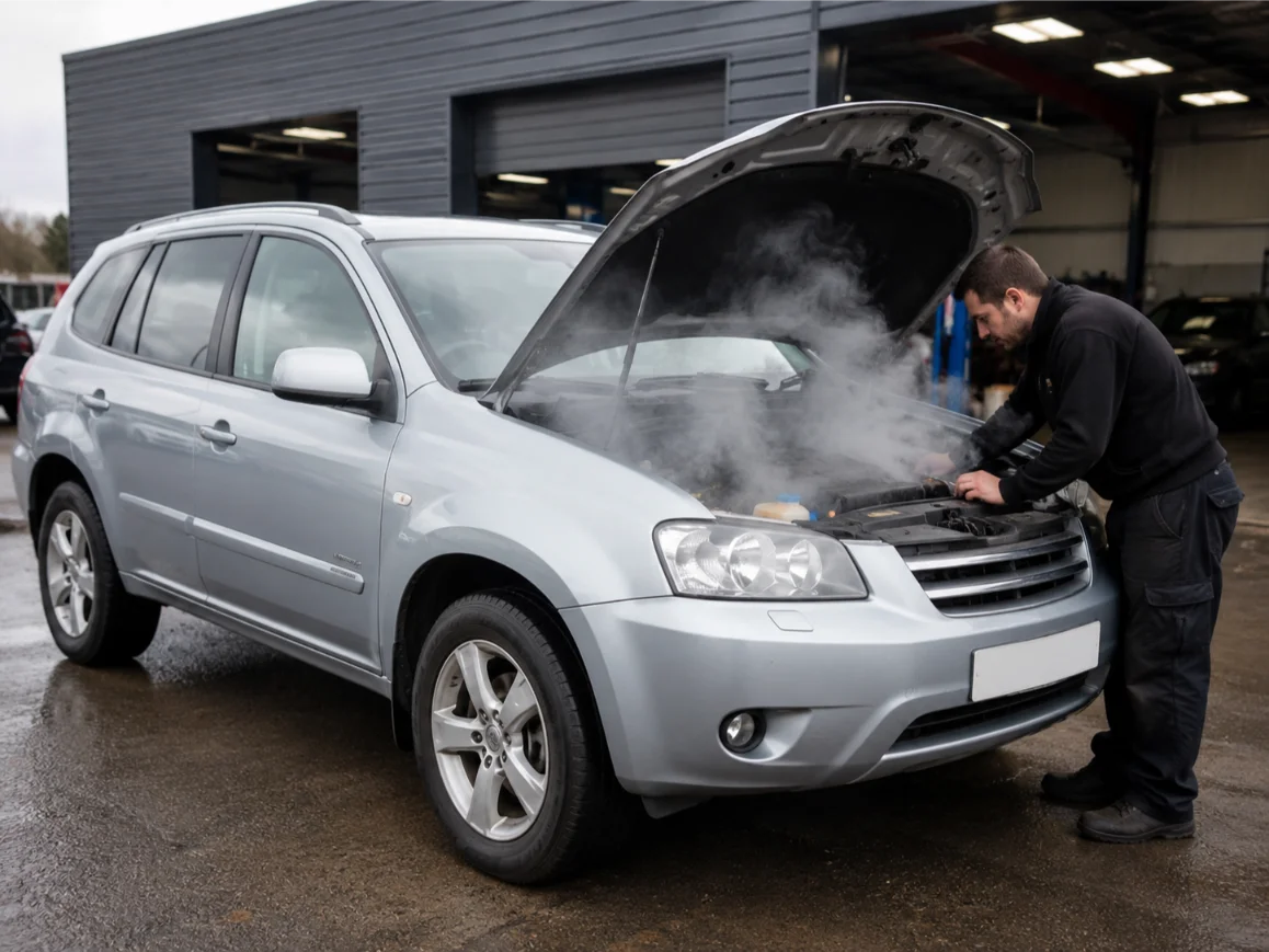 Engine overheating and white smoke warning signs on a vehicle in Crewe