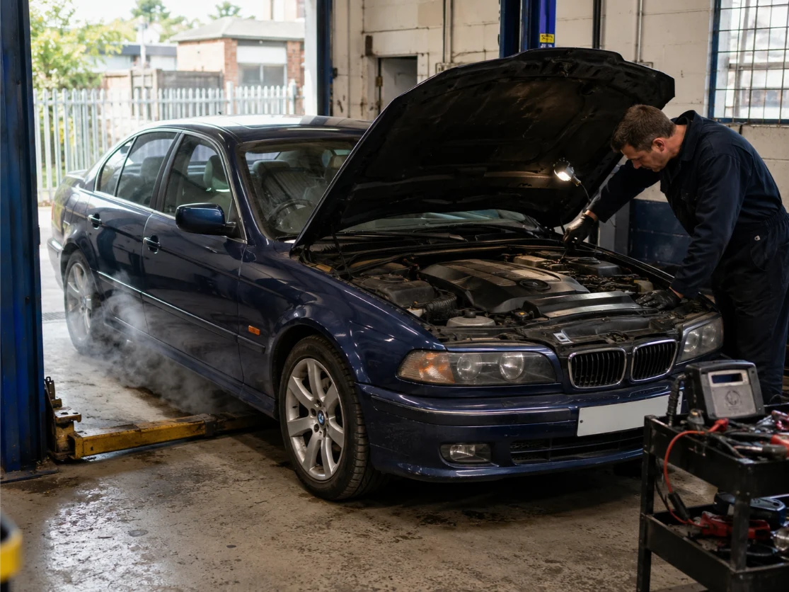 Engine overheating and white smoke warning signs on a vehicle in Kent