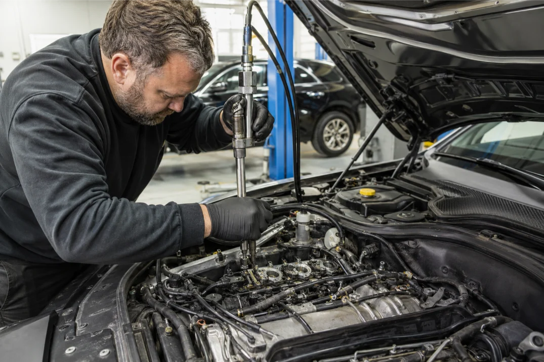 Aston Martin Vantage engine repair being carried out by specialist technicians in Manchester