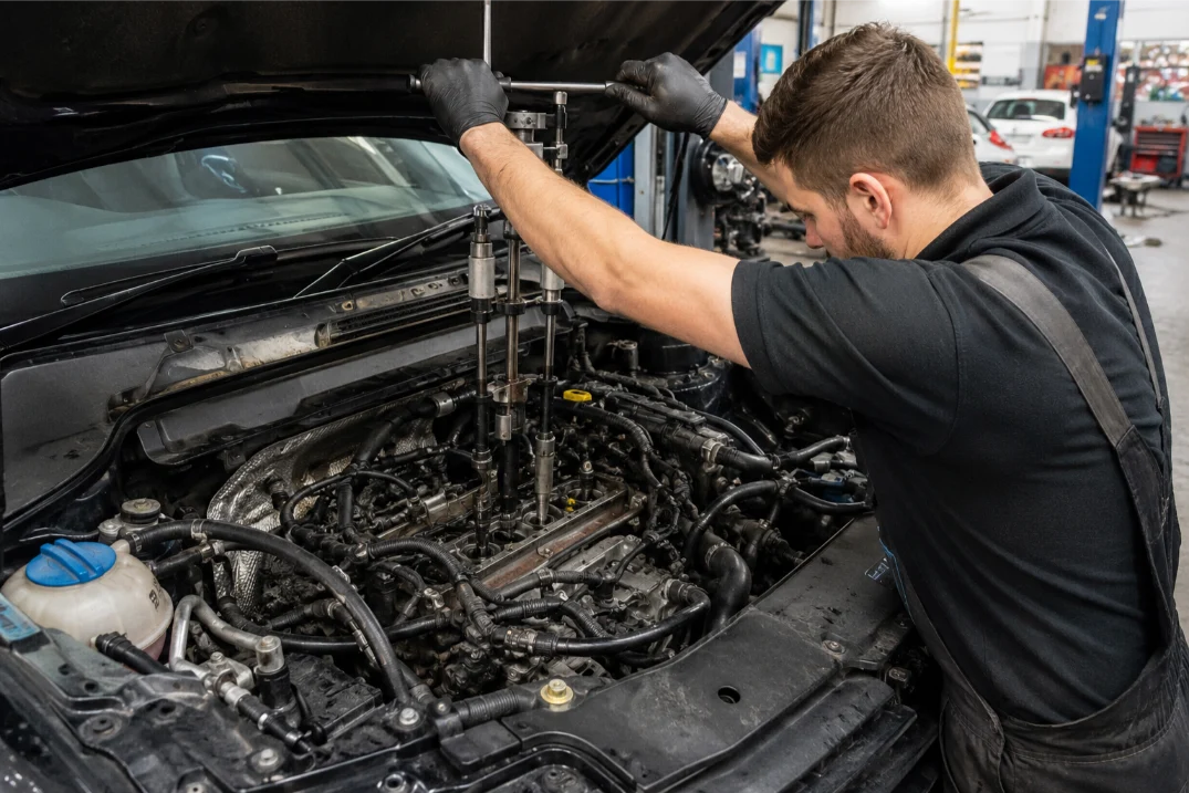 Specialist injector removal and repair on a Volkswagen engine in Bristol