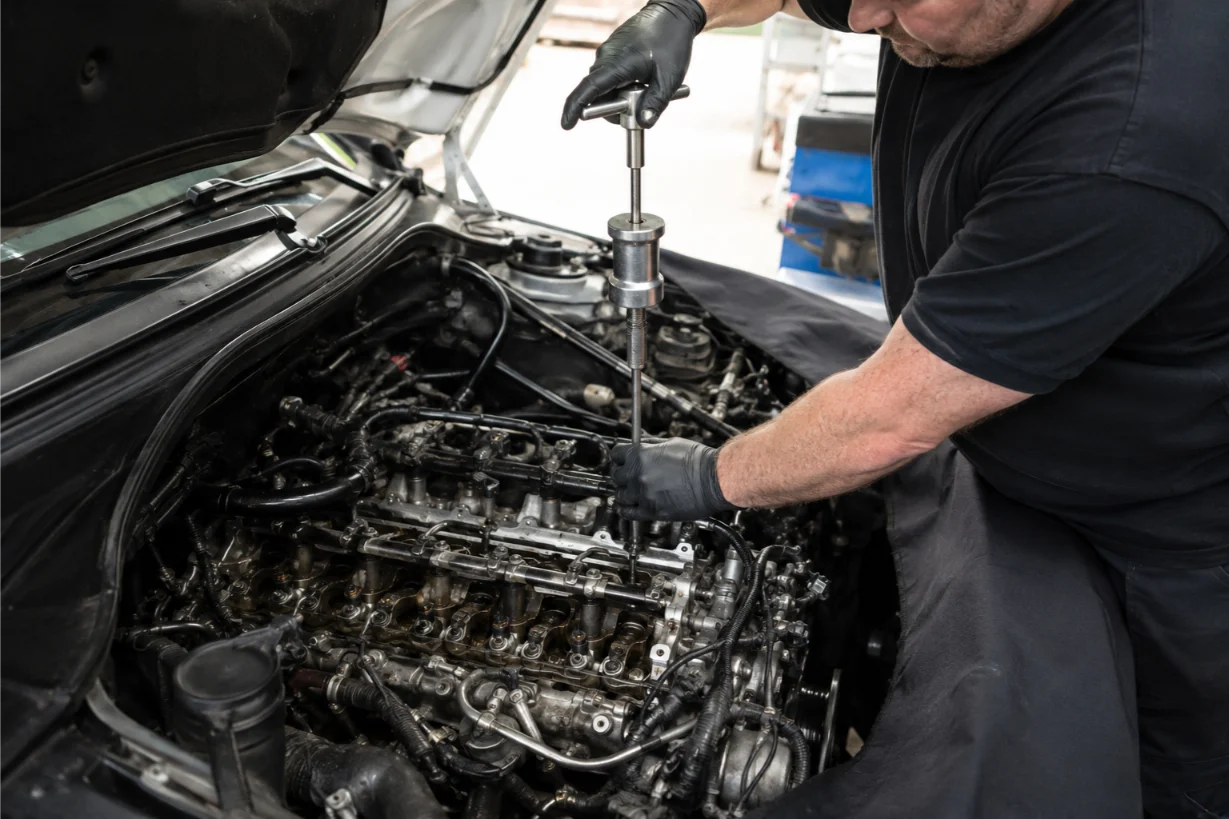 Specialist injector removal and repair on a Mercedes engine in Exeter