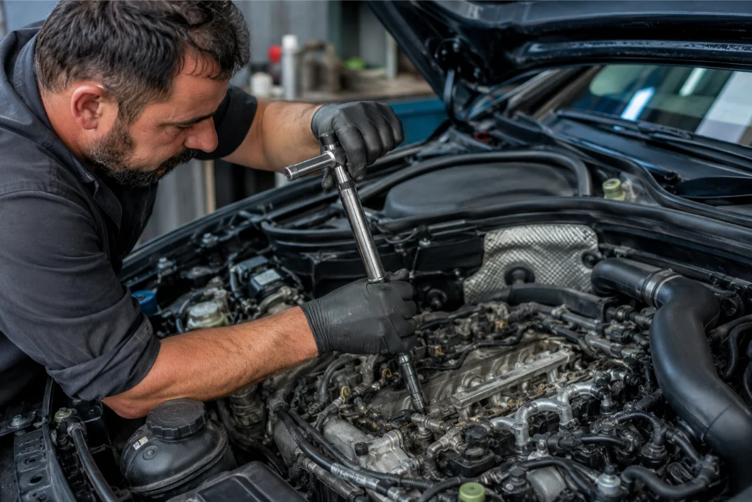 Specialist injector removal and repair on a Mercedes engine in Guildford