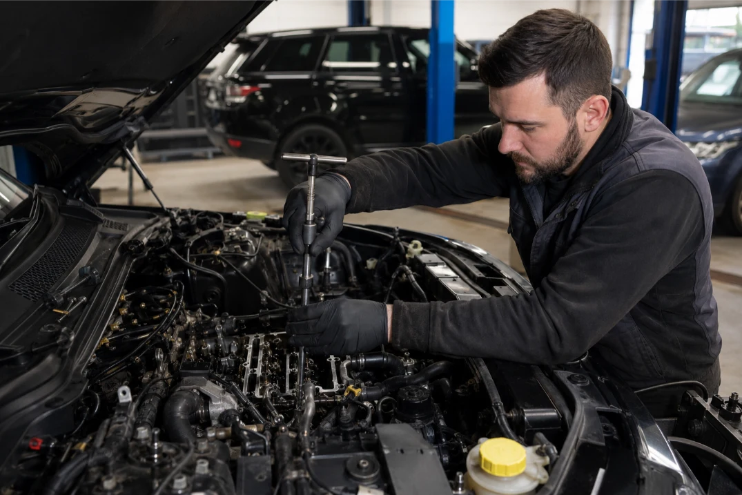 Specialist injector removal and repair on a Range Rover engine in Leeds