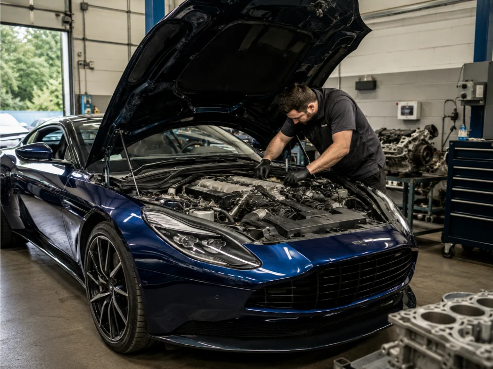 Bentley Flying Spur engine rebuild in a specialist workshop in Manchester