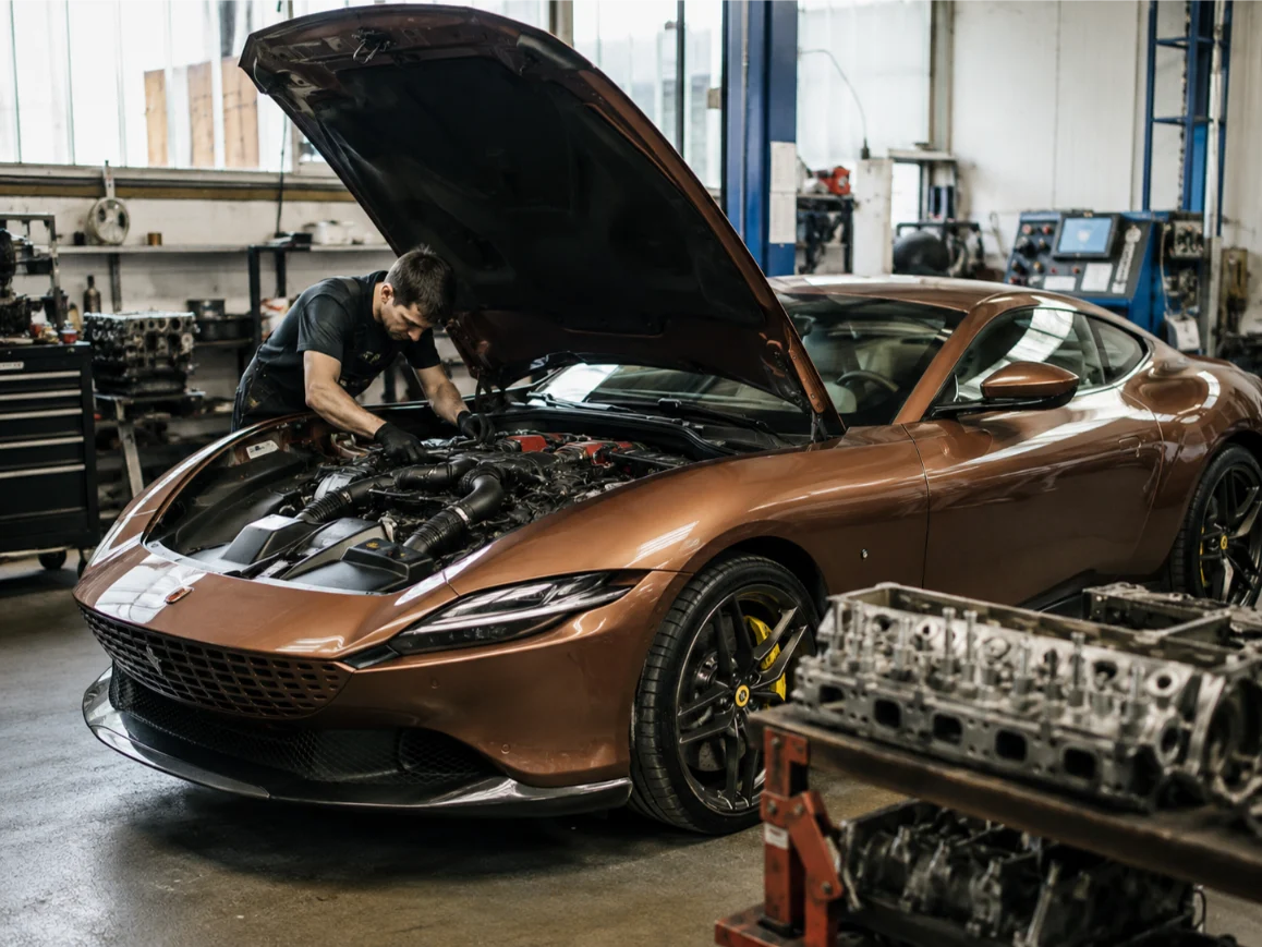 Ferrari engine repair being carried out by specialist technicians in Exeter