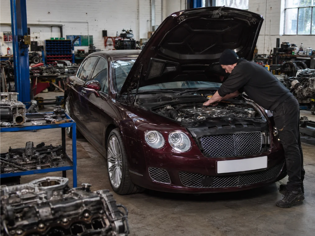 Bentley Flying Spur engine repair being carried out by specialist technicians in Nottingham