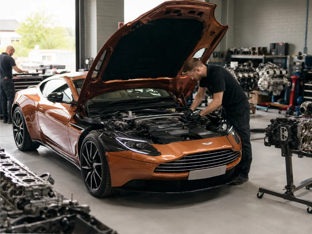 Aston Martin engine repair being carried out by specialist technicians in Peterborough