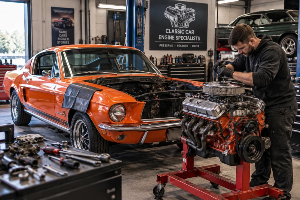 Classic Mustang Engine Rebuild in Workshop